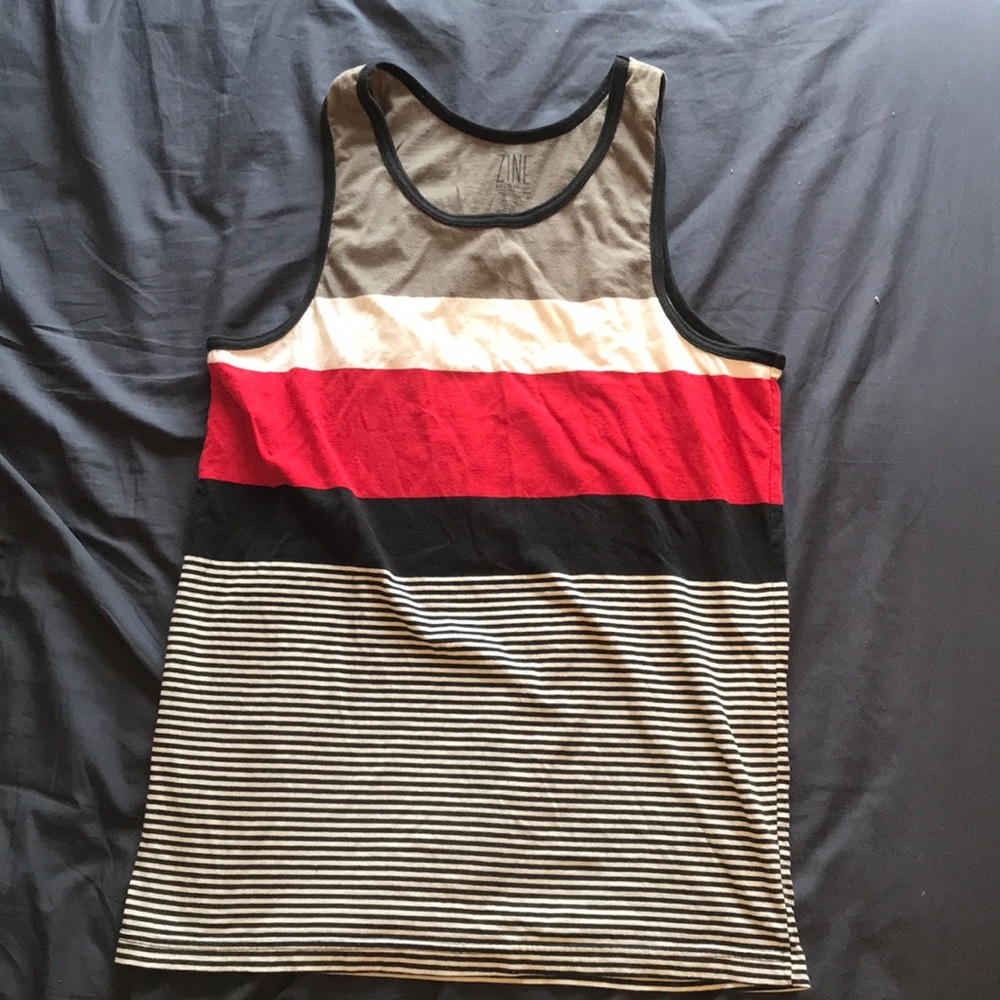 Red, Grey, Black, White Striped Tank